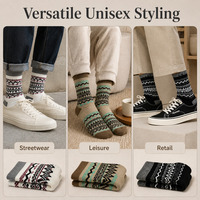 Chaussettes mi-mollet unisexes vintage à carreaux, style décontracté - Spandex/Polyester/Coton, motif tribal ethnique, double couture, respirantes