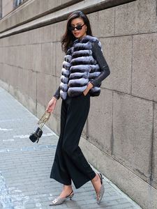 Fabricante Noble barato de lujo Unisex piel teñida Stand Collar comodidad Chaleco de piel de conejo cálido Chaleco de invierno - Product Image 5