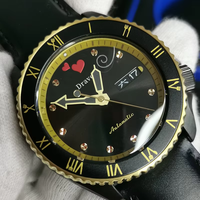 Montre mécanique automatique pour hommes, lunette noire et dorée, double date, bracelet en cuir, mode décontractée, montre-bracelet pour hommes