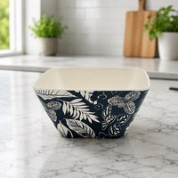 Bol de service de cuisine en mélamine de forme carrée avec motif de feuilles tropicales pour buffet