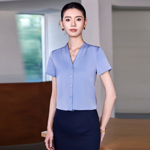 Front Desk Professional Work Shirt Women Short Sleeve Polyester Summer 2025 Comfortable Property Management Uniform - Product Image 1