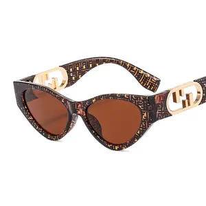 Óculos de sol de metal dourado para homens e mulheres, mais novo óculos sensual de luxo da moda em metal dourado, olho de gato, leopardo, 2023