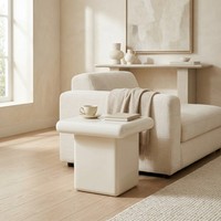 Moderner Quadratischer Weiß Lackierter Beistelltisch Luxuriöser MDF-Sockel-Beistelltisch mit Abgerundeten Kanten für Zeitgenössisches Wohnzimmer