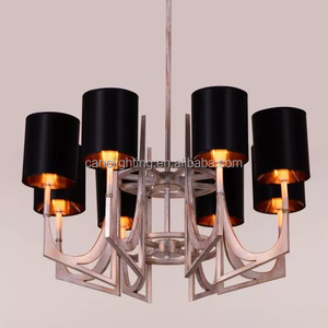 Abat-jour en tissu <span class=keywords><strong>noir</strong></span> à la mode américaine Suspension moderne de <span class=keywords><strong>Murano</strong></span> <span class=keywords><strong>Lustre</strong></span> en tissu métallique doré et argenté pour Villa Hotel Lobby - Product Image 1