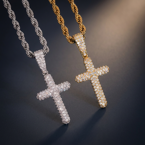 Collier pendentif croix Hip Hop, zircon incrusté, plaqué or rose et argent, chaîne corde pour soirée, bijoux chrétiens - Product Image 3