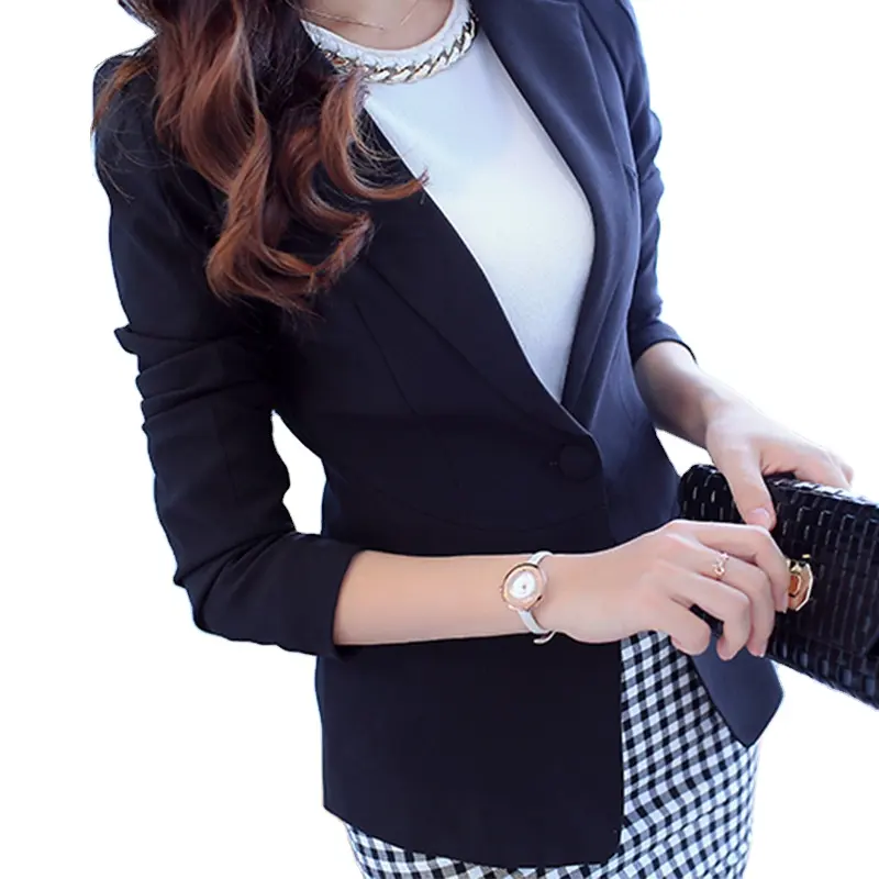 Spring Women's Blazer Black White Office Lady Coat Long Sleeve Blazers Women Button Fashion Jacket