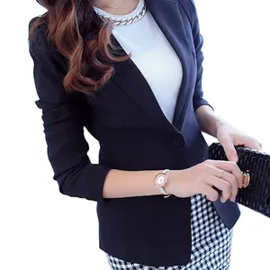 Spring WomenのBlazer Black White Office Lady Coat Long Sleeve Blazers Women Button Fashion Jacket