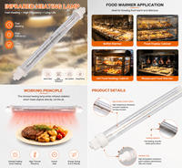 Lampe chauffante halogène infrarouge 118 mm 300 W, angle de faisceau 360°, pour buffet, restaurant, vitrine de présentation alimentaire, chauffage et maintien au chaud