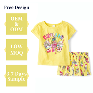 Ensemble <span class=keywords><strong>de</strong></span> pyjama 2 pièces 2025 Summer New Girls Short Sleeve Homewear Set Customized Kids Girls Carton Sleepwear Pajamas Sets - Product Image 1