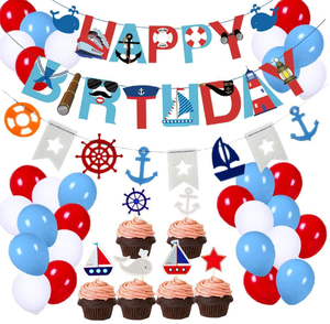 Decoración para Fiesta de Cumpleaños Náutica, Banderines de Feliz Cumpleaños, Ancla, Velero, Yate, Faro, Guirnalda, Adorno para Pastel, Globos - Product Image 1