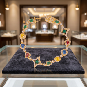 Bracelet à maillons en argent 925 couleur or, collier chaîne avec pierres colorées, fermoir bouclier cœur ovale, bijoux pour femme, cadeau de fête - Product Image 4