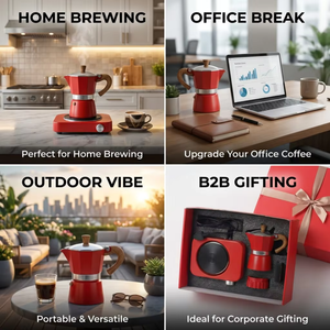<span class=keywords><strong>Set</strong></span> Regalo Aziendale Tutto in Uno: Kit Classico per Caffè con 4 Pezzi, Caffettiera Moka in Alluminio e Scaldacaffè - Product Image 5