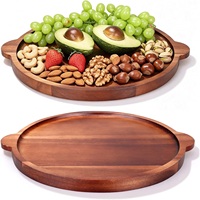 Plateau de service rond en bois d'acacia, plateau décoratif en bois avec poignées pour comptoir de cuisine, plateau de présentation pour fête, plateau de table à manger