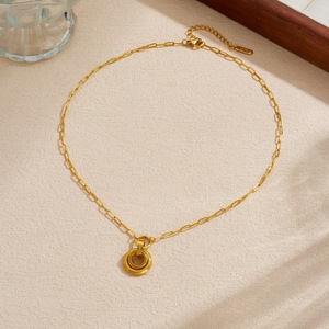 European American Style Gold Plated Circle Pendant Stainless Steel Chain Necklace Geometric Design Daily Wear Gift Jewelry - Product Image 3