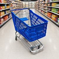 Chariot de courses pliable à 2 niveaux en acier DIKA DK-PT-4 avec roues pour utilisation en supermarché