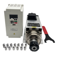 Handi 4.5KW ER32 Moteur de broche refroidi par air avec bride de montage Kit de broche carrée et onduleur 5.5KW + 13pcs ER32 Collets