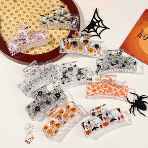 Pinza de Pelo Cuadrada con Estampado de Halloween de 8.5cm, Pinza de Plástico Rectangular para Cola de Caballo, Pinza de Pelo de Alta Calidad con Diseño de Araña y <span class=keywords><strong>Calabaza</strong></span> - Product Image 3