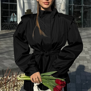 Jxwatcher – <span class=keywords><strong>Trench</strong></span>-coat élégant <span class=keywords><strong>et</strong></span> luxueux pour femme, coupe courte, coupe-vent, manches longues, fermeture polyester, idéal automne-printemps - Product Image 6