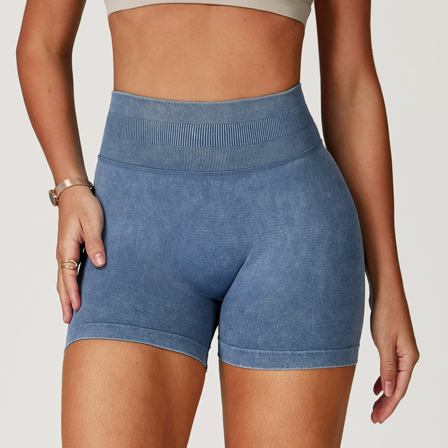 High-Waist Activewear Shorts: colour and size-option reference for private-label production