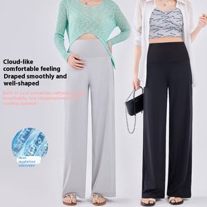 Pantalon de <span class=keywords><strong>grossesse</strong></span> extensible en soie glacée avec cordon de serrage, soutien sans armatures, confortable, coupe ample, pour l'été, style <span class=keywords><strong>jogging</strong></span> - Product Image 3