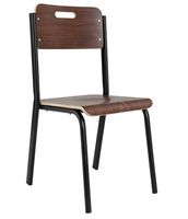 Chaise en bois avec structure en métal noir, assise en bois courbé avec dossier à poignée, chaise d'écolier moderne et durable