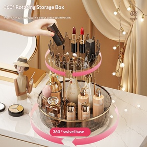 Choisissez le rangement de bureau en plastique double couche amusant et moderne avec une boîte de rangement rotative transparente pour cosmétiques et aliments. - Product Image 3