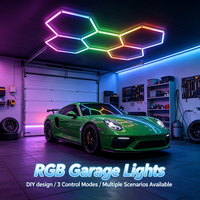 Lampes de garage hexagonales RGB multi-contrôle, forme personnalisable DIY pour garage automobile, sous-sol, exposition automobile, showroom, éclairage de plafond