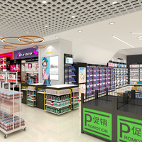 Nouvelle vitrine double face Qidian Display Luxury Cosmetic Store Gondola, structure métallique, étagères en bois, écologique, robuste, éclairée par LED.