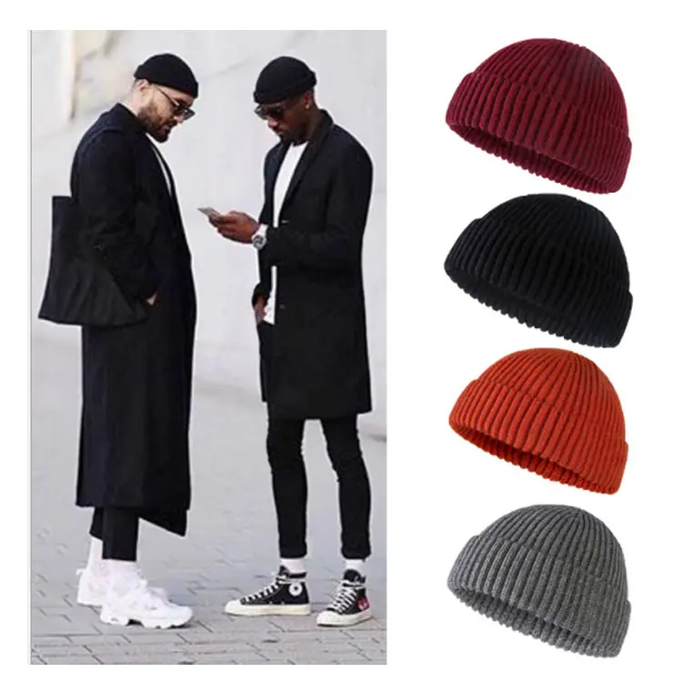 Custom Wool Fiserhman Beanie Winter Hat Ribbed Knitted Hat Short Beanie Custom Mens Fisherman Beanie Hat