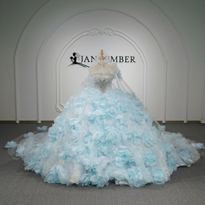 Vestido de Quinceañera Gt26078 Moderno y Elegante en Azul Cielo con Apliques de Organza y Flores, Cuerpo con Cuentas Brillantes, Estilo Princesa - Product Image 1