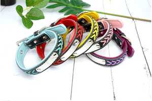 Collier pour chien en cuir PU gravé au laser personnalisé, design coloré tressé à la main - Product Image 3