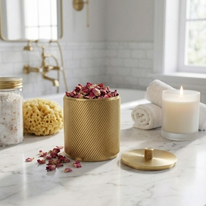 MAXERY Boîte de rangement de luxe côtelée en laiton massif pour bougies, cotons-tiges et bijoux, pour la décoration du <span class=keywords><strong>comptoir</strong></span> de salle de bain - Product Image 4
