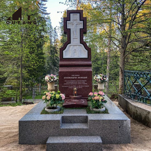 Monument funéraire en <span class=keywords><strong>pierre</strong></span> naturelle de granit gris et blanc, design moderne personnalisé QUYANG, avec inscription pour parc et tombe. - Product Image 4