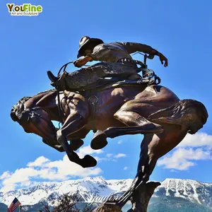 Hot Sale Classic Memorial Sculpture Bronze Western Cowboy on Horse Statue