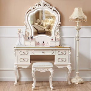 Table de <span class=keywords><strong>maquillage</strong></span> en bois massif de style européen avec miroir éclairé, table de <span class=keywords><strong>maquillage</strong></span> multifonctionnelle pour chambre à coucher, design luxueux de style princesse - Product Image 1