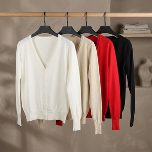 Suéter de punto acanalado con cuello cruzado en V y abertura frontal para mujer, estilo coreano, elegante y casual - Product Image 3