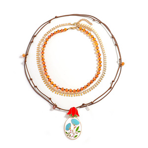 Collar <span class=keywords><strong>ZAA</strong></span> Lindo y Romántico de Acero Inoxidable Chapado en Oro de 18K con Colgante de Cereza Esmaltada con Efecto Goteo de Aceite - Product Image 4