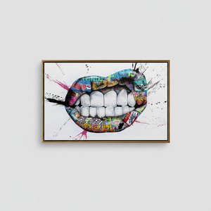 Graffiti Lips Canvas Print: Vibrant Urban Pop Art Decor,<b>GOLD</b> <b>FRAMED</b> CANVAS - Product Image 2