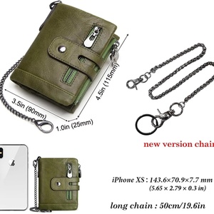 Boshiho Men's Real Leather Bifold <b>Wallet</b> <b>RFID</b> <b>Blocking</b> Double Zipper Coin Pocket Purse Anti-Theft Chain <b>Wallets</b> - Product Image 2