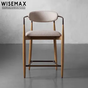 WISEMAX FURNITURE Minimalist Home Counter Bar Stool High Chair Bar Furniture Sets Nordic Fabric Wood Bar Stool Chair For Kitchen