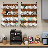 Support mural moderne en bois pour tasses à café, organisateur de tasses avec 16 crochets, étagère murale de présentation en bois pour salon