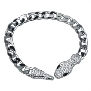 European And American Fashion Rhinestone Cuban Chain Cool Magnet Buckle Diamond Snake Hinged Bangle Bracelets for Women Girls