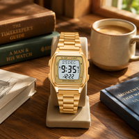 Jam Tangan Digital Mewah AL-ASR dari Baja Tahan Karat untuk Pria dengan Stopwatch dan Penunjuk Kiblat