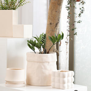 Pot de fleurs en céramique émaillée en argile blanche, respirant et absorbant, pour plantes vertes domestiques, orchidées succulentes avec plateau - Product Image 4