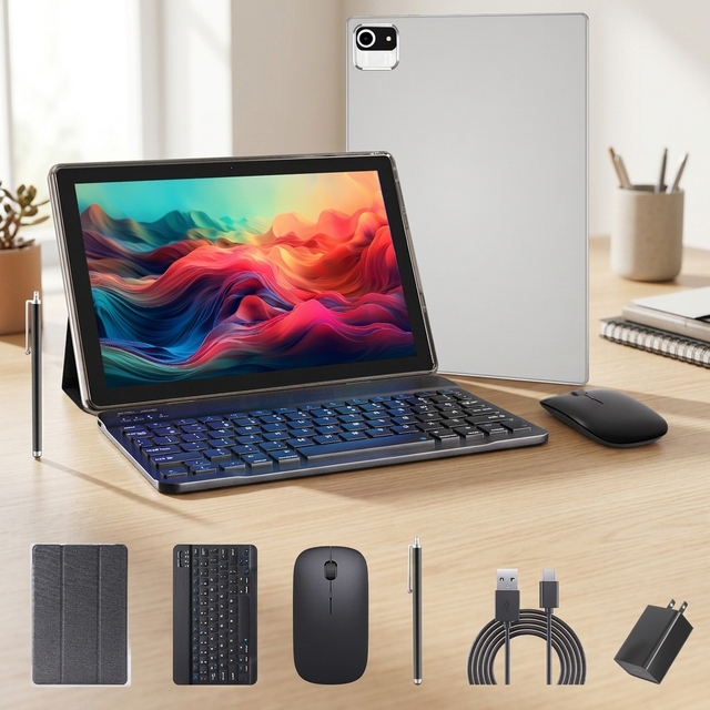 10.1-Inch Android IPS 4GB RAM 64GB ROM 6000mAh Battery Dual 4G SIM with Detachable Keyboard Case Tablet PC