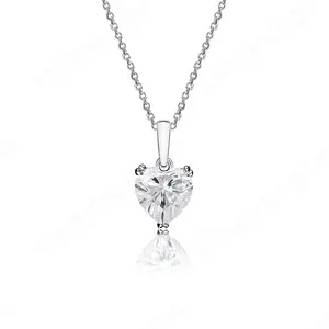 스위스 Moissanite 다이아몬드 펜던트 목걸이 하트 모양 펜던트 스털링 실버 2.00 캐럿 Moissanite 스톤 925 실버 목걸이