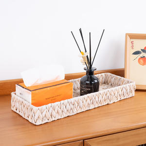 Plateau de rangement en paille tressée Bobai, rectangulaire, blanc, organisateur de bureau multifonctionnel pour la décoration de la maison et le rangement des articles divers - Product Image 4