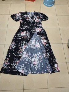 Vestido <span class=keywords><strong>de</strong></span> chifón estampado con cuello en V y encaje, talla grande L-5XL, para verano, color vino o negro, informal, para fiesta, para mujer. - Product Image 6
