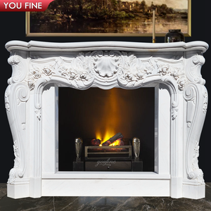 Cheminée en marbre blanc sculptée à la main de style français - Product Image 5
