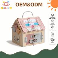 Maison Montessori en bois multifonctionnelle, planche d'activités sensorielles, jouet éducatif pour développer la motricité fine avec serrures et loquets